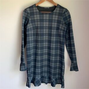 Zara Checkered Long Sleeve Dress in Navy and Charcoal